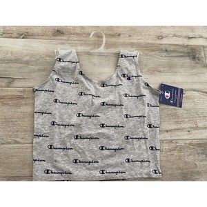 CHAMPION Grey Crop Top Sporty Logo Sz L Large New